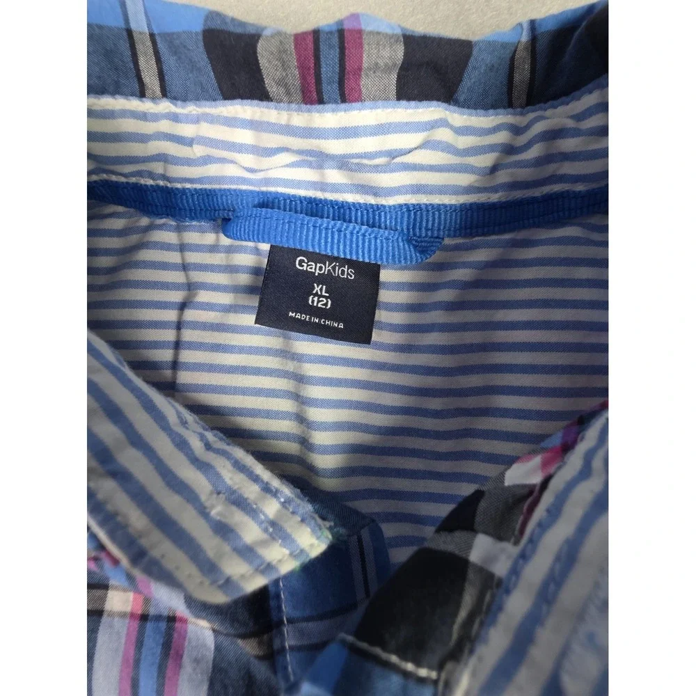 Boys Gap Kids Button Down Plaid Long Sleeve Shirt Size XL (12)